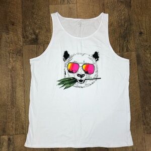 Panda with Bight Neon Sunglasses Bamboo Men’s Tank Top White XL